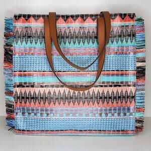 Stella & Dot Aloha Tote woven multi-color large shoulder bag